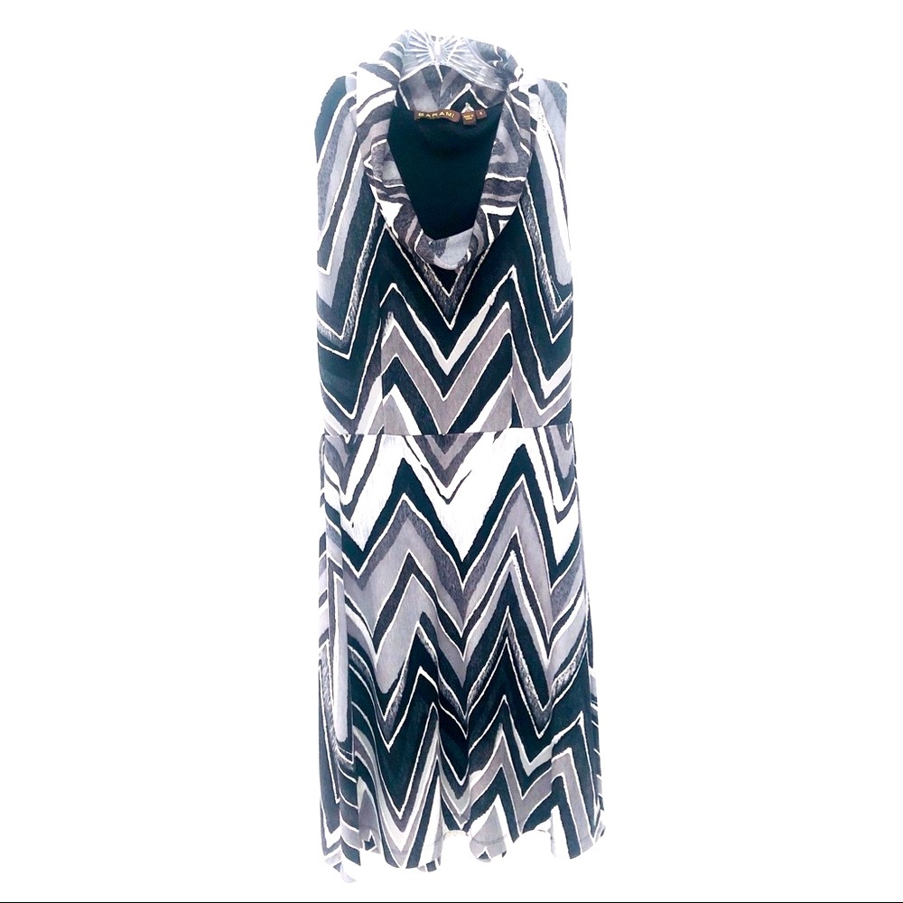 Barami Cowl Neck Sleeveless Dress Gray White Black Size 4 - Picture 2 of 8